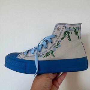 Converse Build Your Own Converse High Tops, Size 8, with Floral Embroidery